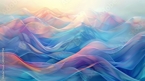 A digital art piece showing abstract waves of soft colors flowing across the canvas