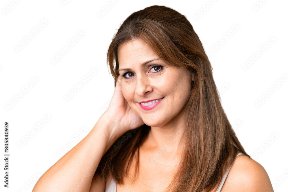 Middle age woman over isolated background . Portrait Middle age woman over isolated background . Portrait