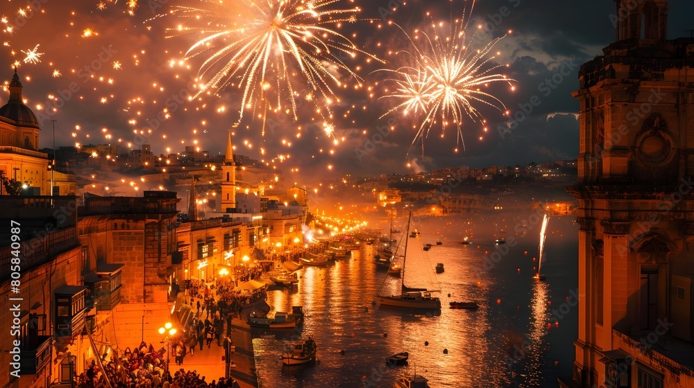 Festive Fireworks and Cultural Procession in Historic Maltese Village