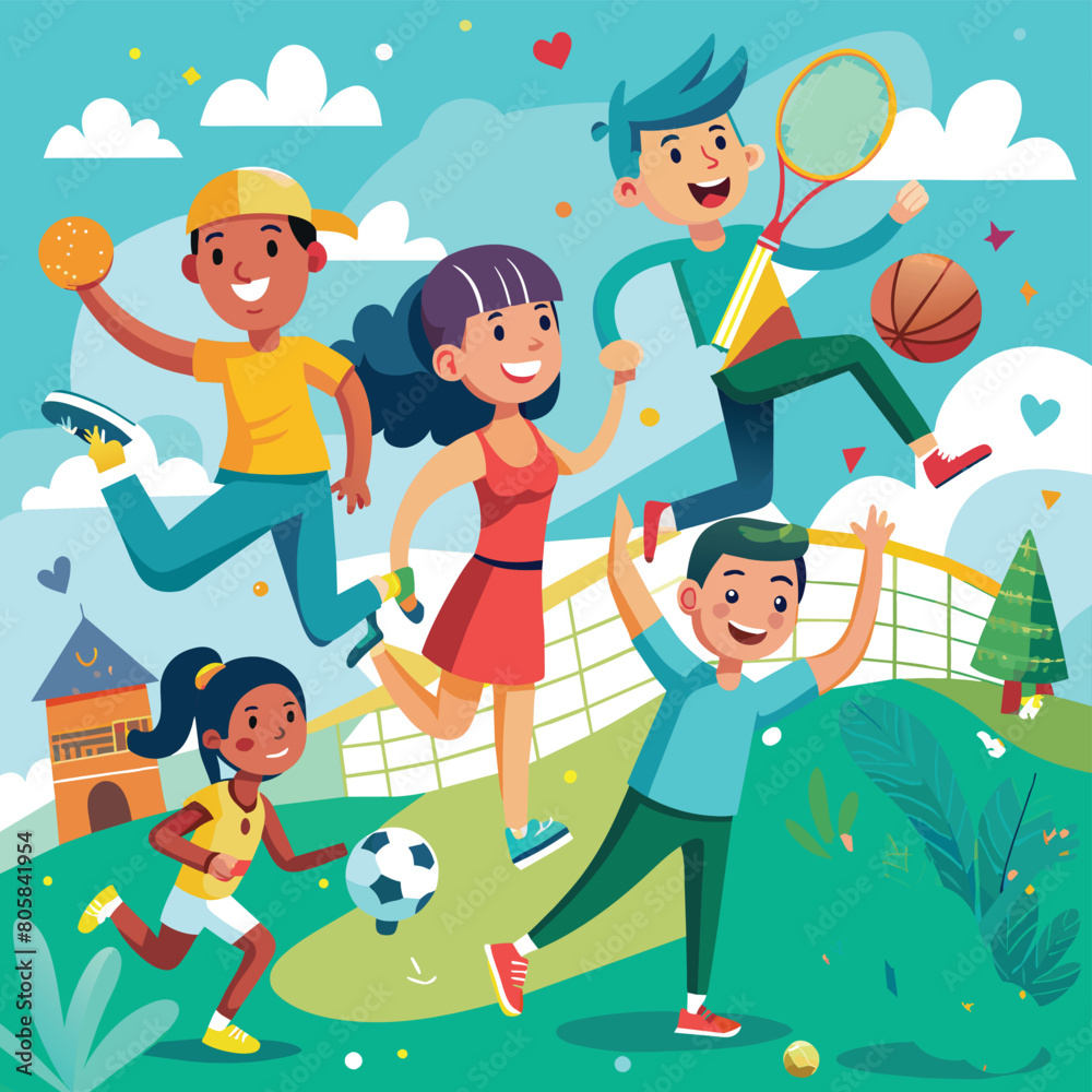kids celebrating athletics day flat vector illustration kids celebrating athletics day flat vector illustration