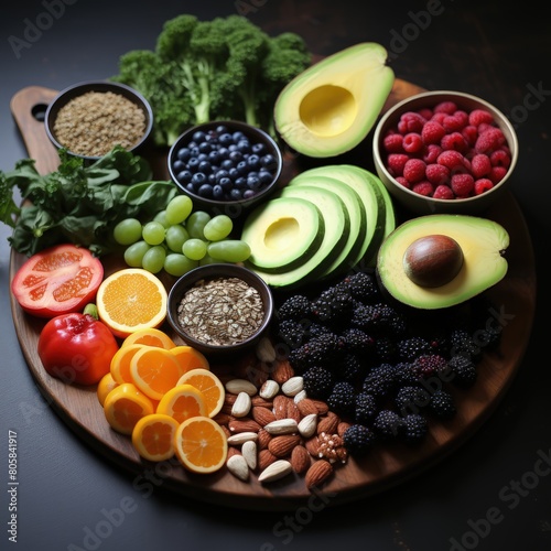 Colorful Plate of Fresh Fruits and Vegetables