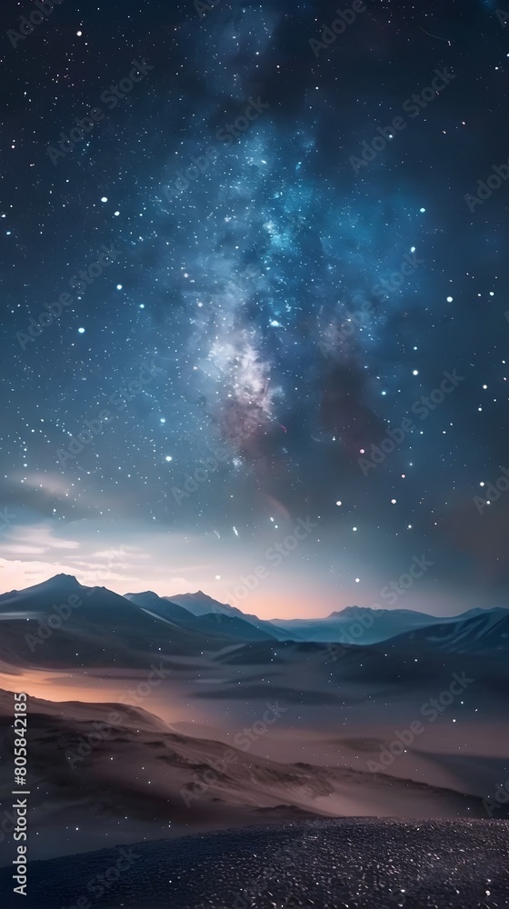 Captivating Celestial Landscape:Starry Night Sky Over Majestic Mountain Peaks