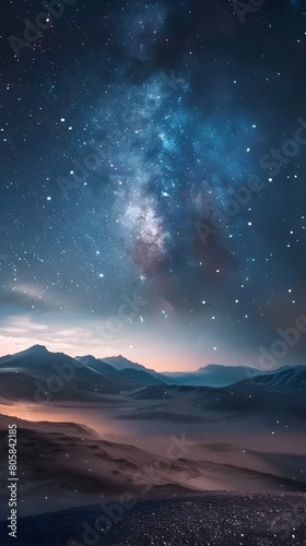Captivating Celestial Landscape:Starry Night Sky Over Majestic Mountain Peaks