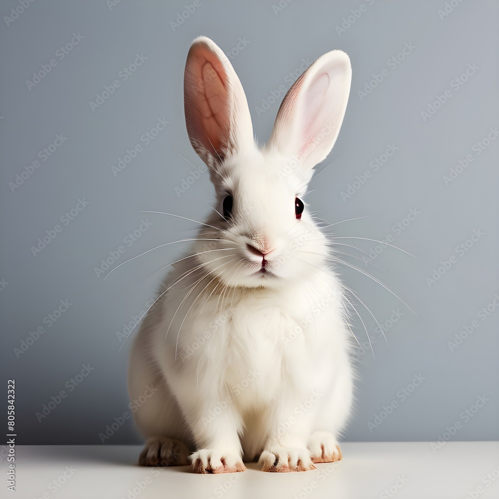 Obraz premium White rabbit on white background, white bunny looking
