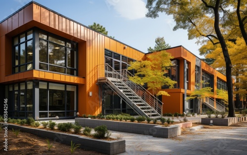 a building with a tree in front