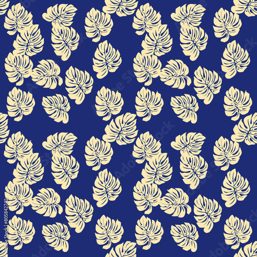 Seamless pattern montera leaves  yellow  and blue