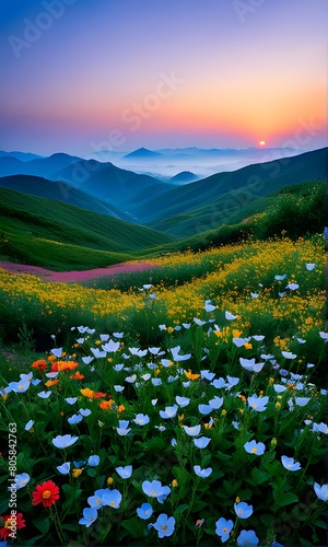 A korea field of wildflowers at twilight. By Dreamer             ai  generative           