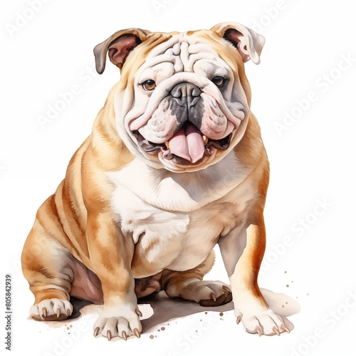 English bulldog. British bulldog dog clipart. Watercolor illustration. Generative AI. Detailed illustration.