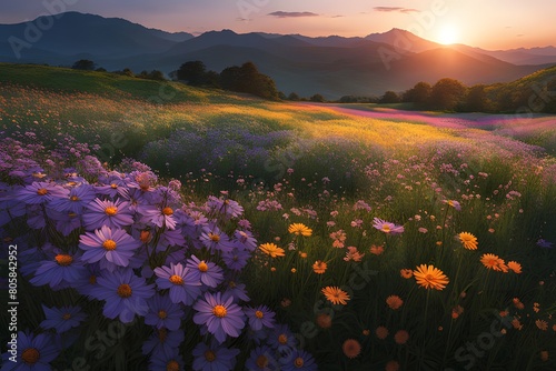 A korea field of wildflowers at twilight. By Dreamer             ai  generative           