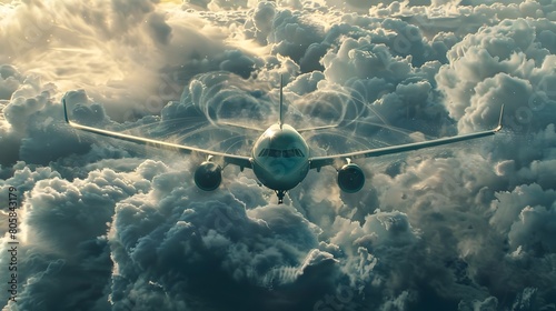 Majestic Commercial Airliner Soaring High Through Ethereal Cloud Formations