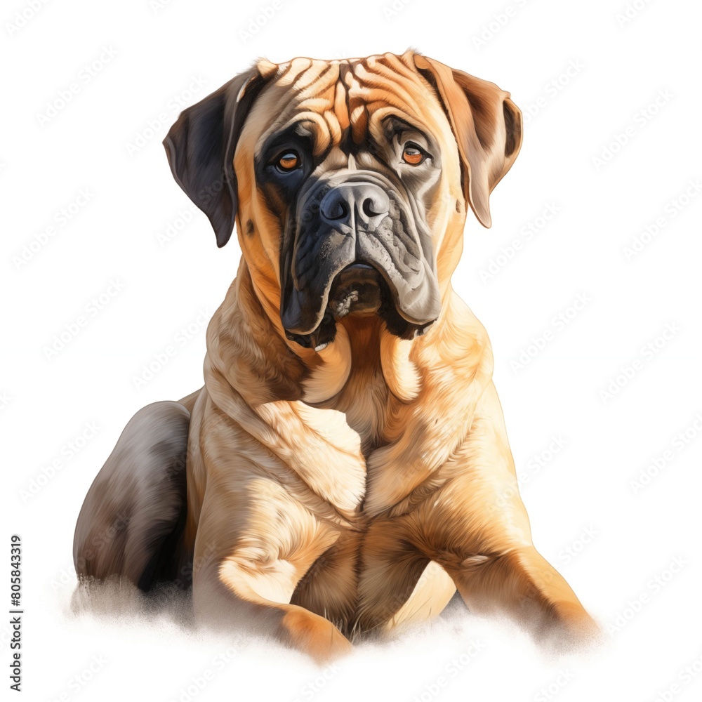 Fototapeta premium Bullmastiff. English mastiff dog clipart. Watercolor illustration. Generative AI. Detailed illustration.