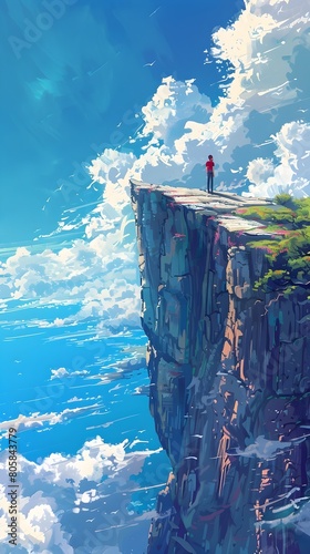 Solitary Figure Stands at the Edge of a Vast,Breathtaking Landscape