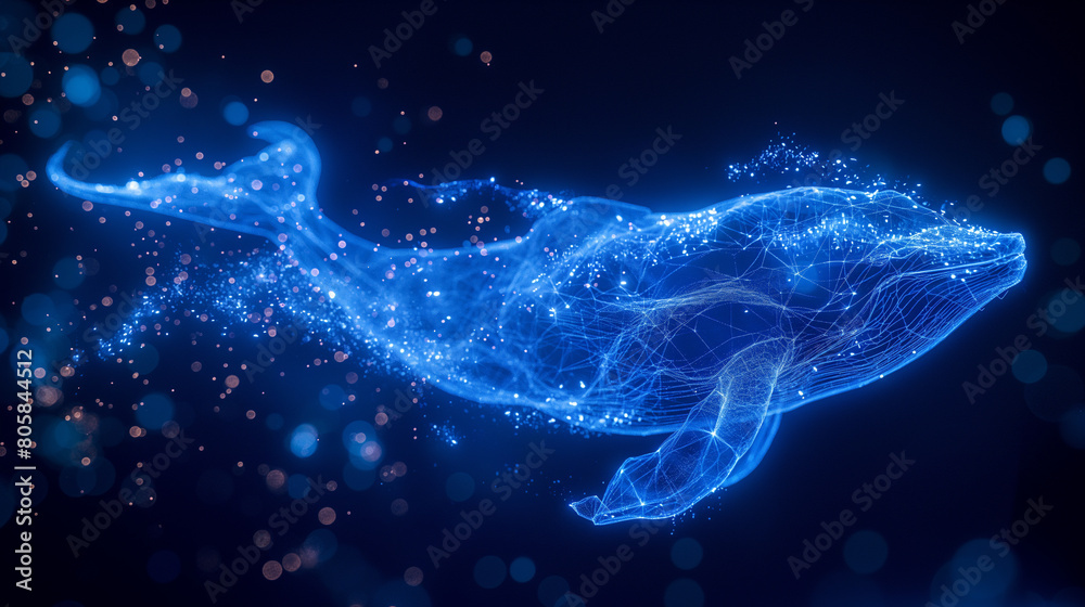 A blue whale is shown in a blurry image with a lot of light and motion A blue whale is shown in a blurry image with a lot of light and motion