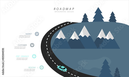Business Roadmap Process Framework Infographic with wavy and bumpy Road Vector illustration