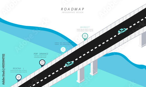Business Roadmap Process Framework Infographic with wavy and bumpy Road Vector illustration