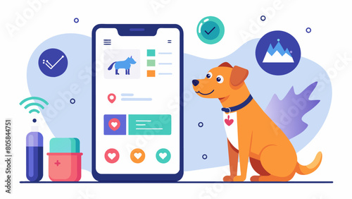 A mobile app that uses AI to track and monitor your pets progress during training providing customized and personalized training plans.. Vector illustration