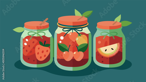 For wedding favors guests are given small jars filled with homemade preserves made from fresh fruits found at a thrift store.. Vector illustration