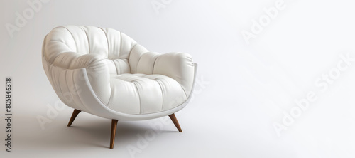 A luxury white leather chair, showcasing realistic detailing, comfycore aesthetics, and chic simplicity. photo