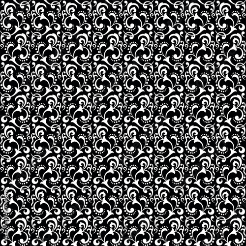 Flower pattern. Seamless white and black ornament. Graphic vector background. Ornament for fabric  wallpaper  packaging.