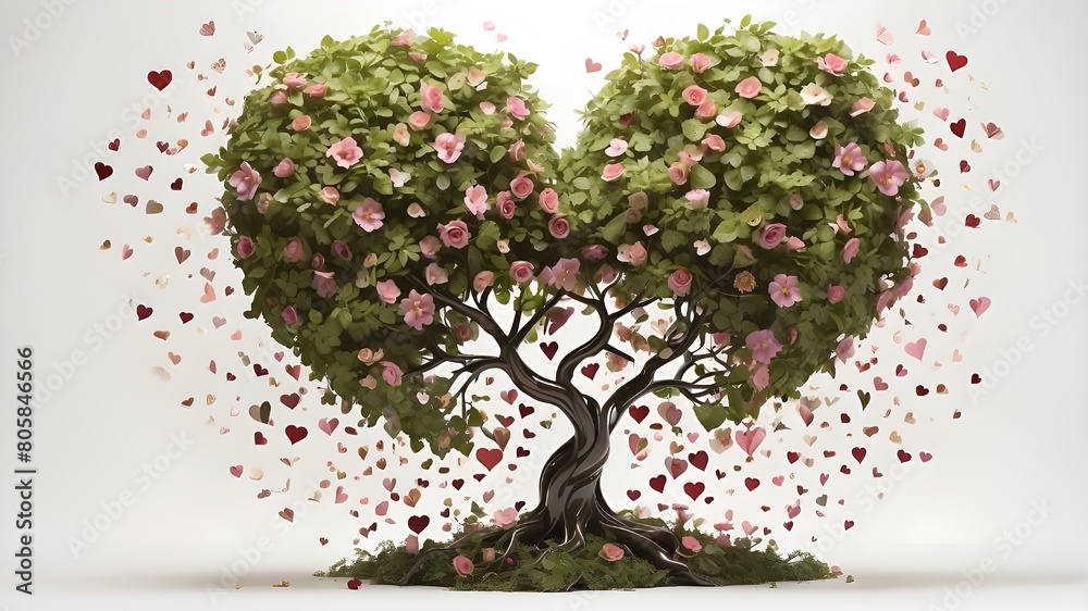 Fototapeta premium a lush, leafy tree with blooms that are hearts