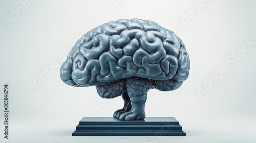 the dark blue realistic human brain on a clean pastel light