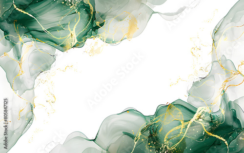 Modern abstract luxury wedding invitation design or card templates for birthday greeting or invitation christmas with green watercolor waves or fluid art in alcohol ink christmas with gold,