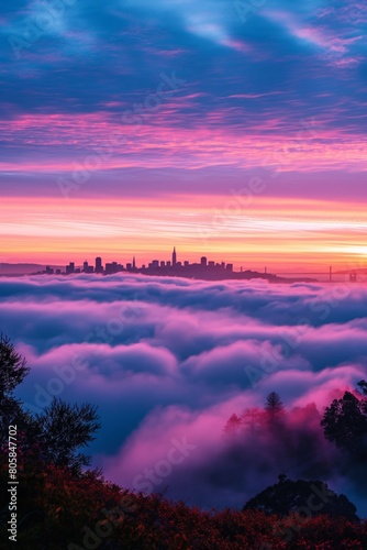 San Francisco Skyline Above Fog at Sunset