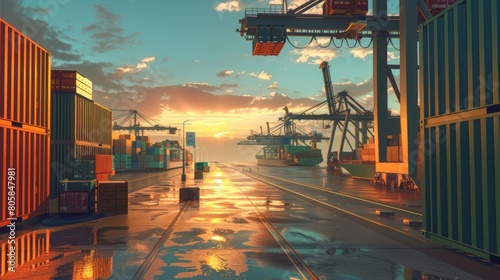 Twilight's container dock is ready for loading and unloading large cargo ships photo