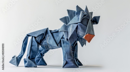 Jeans in the shape of a lion. An animal made from denim on white background.