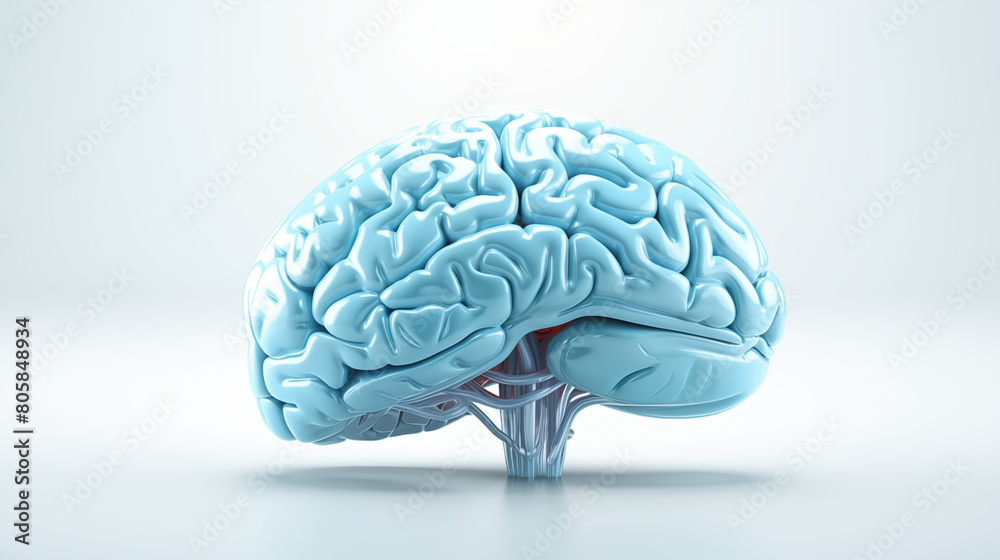 the light blue realistic human brain on a clean pastel light the light blue realistic human brain on a clean pastel light
