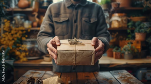 Customer opening a well-packaged product from an online store, satisfying unboxing