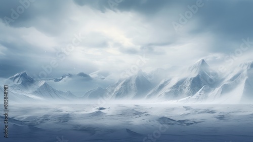 Winter landscape with ice floes floating in the ocean.