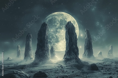 In the hushed night, the ancient stones glowed under the Midsummer moon, secrets of old murmuring softly. photo