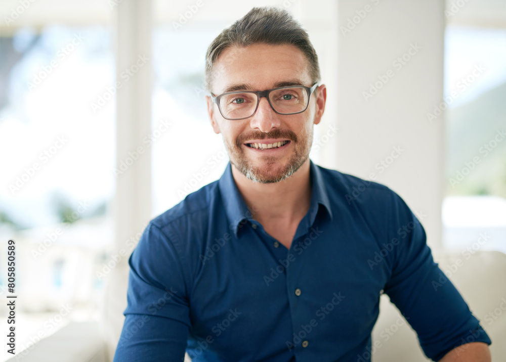 Portrait, man or sofa of real estate, business or satisfaction of property, management or home. Realtor, businessman or smile at professional, startup or entrepreneur as idea of dream house Portrait, man or sofa of real estate, business or satisfaction of property, management or home. Realtor, businessman or smile at professional, startup or entrepreneur as idea of dream house