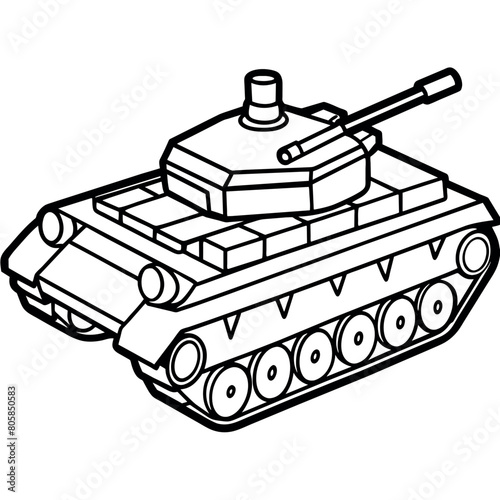 Tank outline coloring book page line art illustration digital drawing