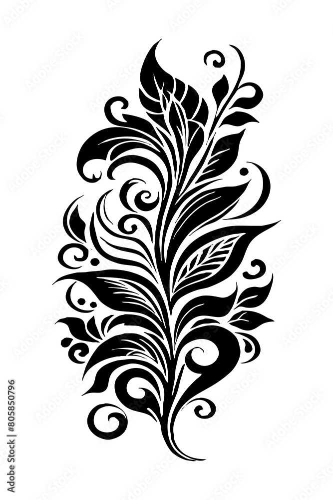 Botanical black and white pattern. For use on tattoos, posters, textiles, T-shirt printing. Generated by Ai Botanical black and white pattern. For use on tattoos, posters, textiles, T-shirt printing. Generated by Ai