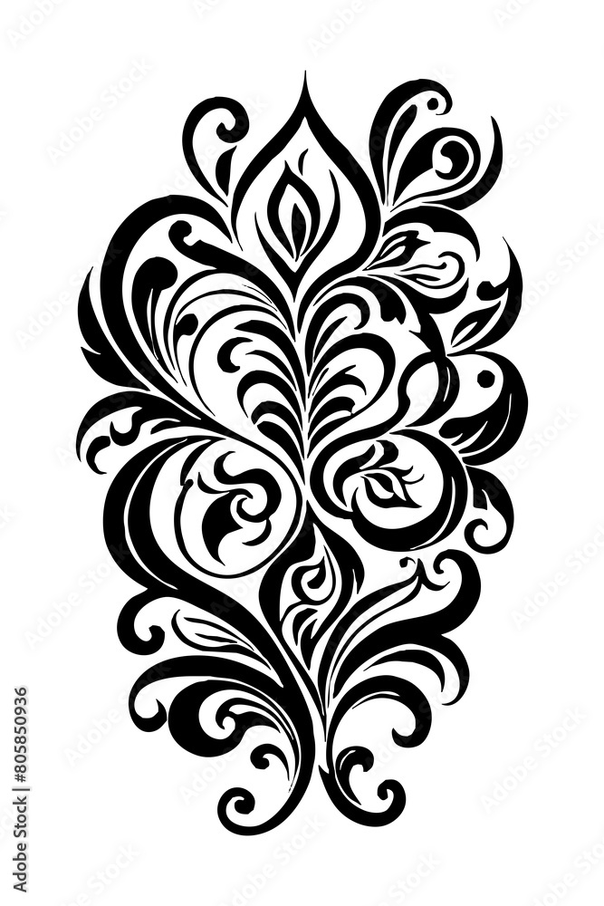 Botanical black and white pattern. For use on tattoos, posters, textiles, T-shirt printing. Generated by Ai