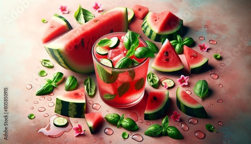 Image of a Watermelon-Basil Sweet Tea in a glass