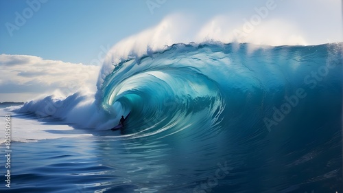 Majestic blue wave that perfectly combines the best parts of nature and surfing