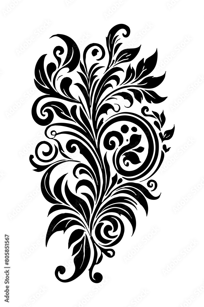 Botanical black and white pattern. For use on tattoos, posters, textiles, T-shirt printing. Generated by Ai Botanical black and white pattern. For use on tattoos, posters, textiles, T-shirt printing. Generated by Ai