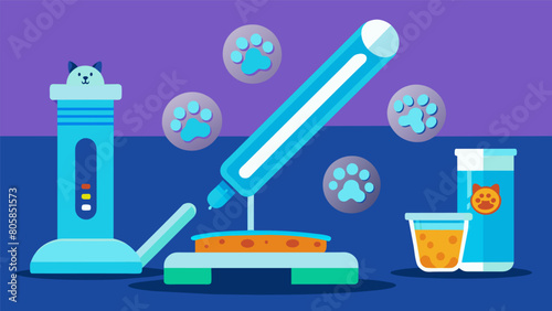 A UV sanitization wand being used to sterilize a pets food and water bowls ensuring their health and wellbeing.. Vector illustration