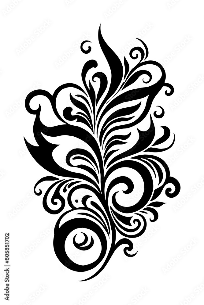 Botanical black and white pattern. For use on tattoos, posters, textiles, T-shirt printing. Generated by Ai Botanical black and white pattern. For use on tattoos, posters, textiles, T-shirt printing. Generated by Ai
