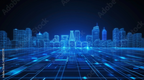 abstract blue city skyline