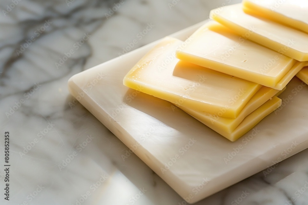 Sliced Cheese on Marble Cutting Board