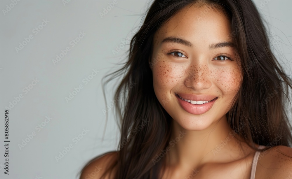 Portrait of Young Asian Woman with Natural Beauty and Freckles Portrait of Young Asian Woman with Natural Beauty and Freckles