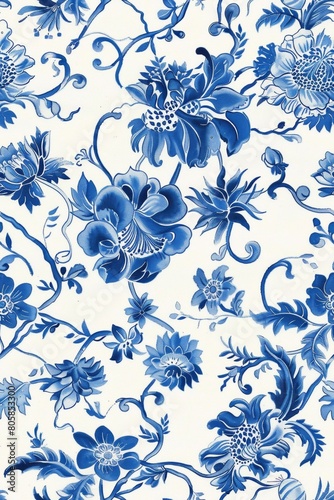 Watercolor Seamless pattern with blue and white