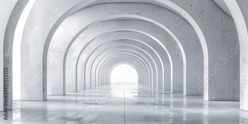 A long, narrow, white hallway with a light shining down on it