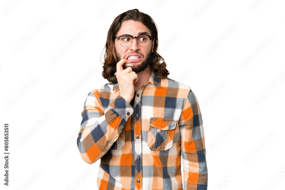 Young handsome man over isolated chroma key background nervous and scared Young handsome man over isolated chroma key background nervous and scared
