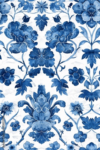 Watercolor Seamless pattern with blue and white