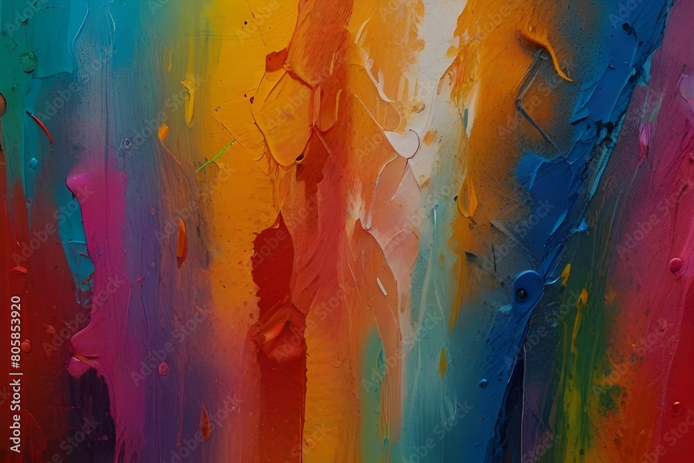 Closeup of abstract rough colorful colorful multicolored art painting texture. Generative AI 